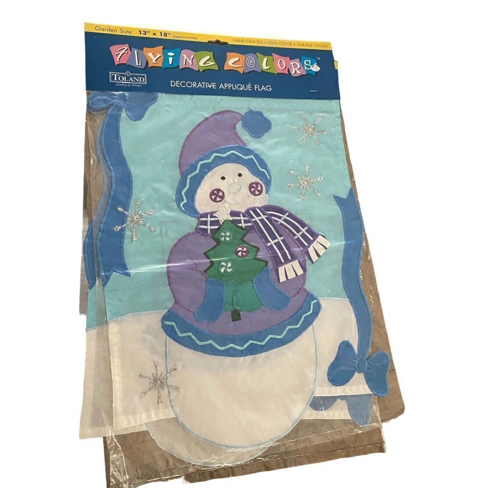 Toland Flying Colors Snowman Decorative Appliqué Flag 18”x13” Vintage Blue White